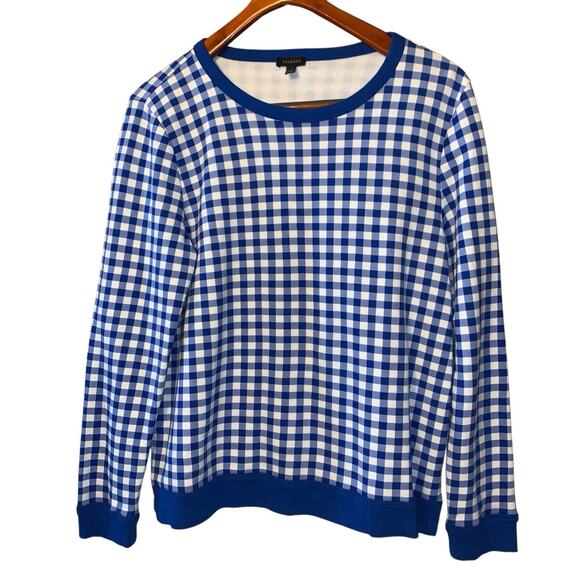 Talbots Blue White Check Long Sleeve Sweatshirt L - Picture 1 of 6